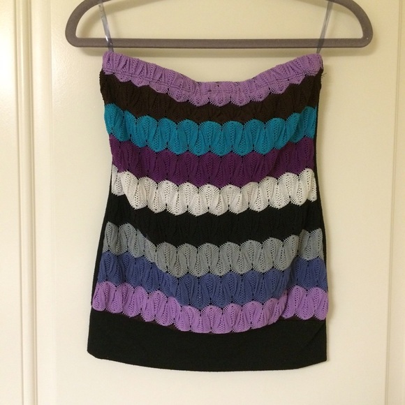 Purple Teal Black Sweater Knit Front Tube Top - Picture 1 of 9